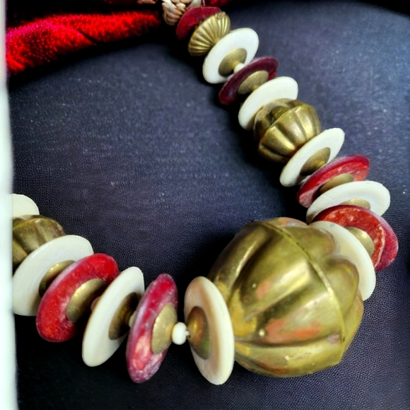 Vintage Bone and Brass Beaded Necklace - Picture 4 of 5